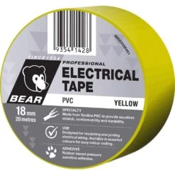 Bear Professional Electrical Tape PVC Yellow 18mm X 20m