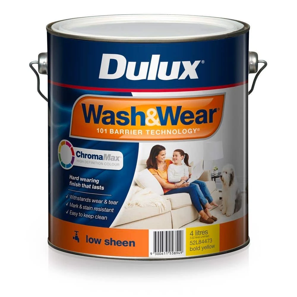 Dulux Wash & Wear Interior Low Sheen Bold Yellow 4L 3 Dulux Wash & Wear Interior Low Sheen Bold Yellow 4L