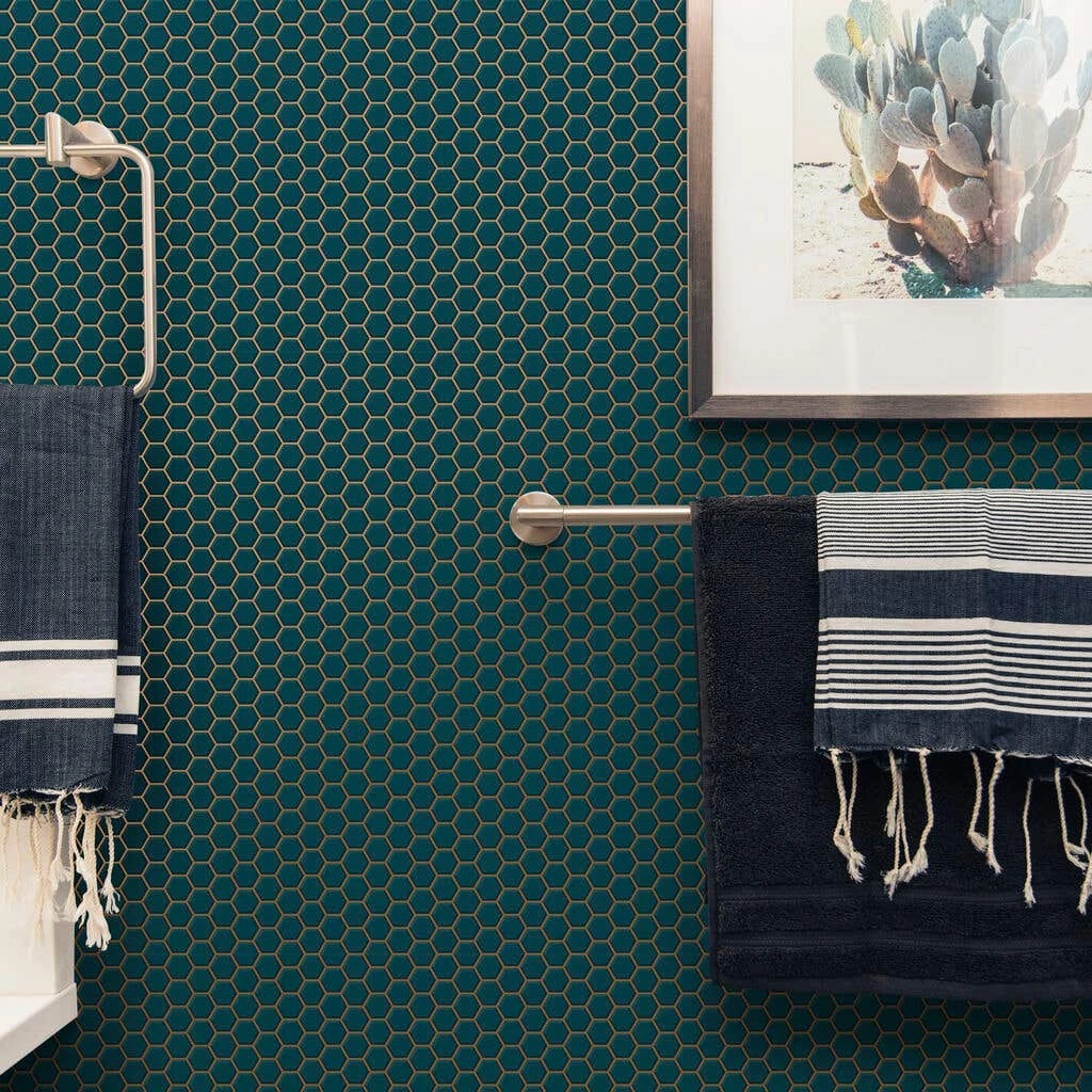 Contour Wallpaper Hexagon Lattice Teal 520mm 5 Contour Wallpaper Hexagon Lattice Teal 520mm - Image 3